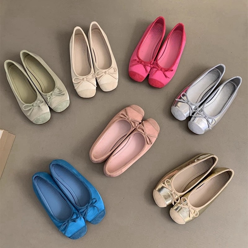 Round Toe Shallow Mouth Single Shoes for Women Spring and Autumn New Leather Ballet Fairy Style Gentle Slip-On Soft Flat Loafers ddmythur