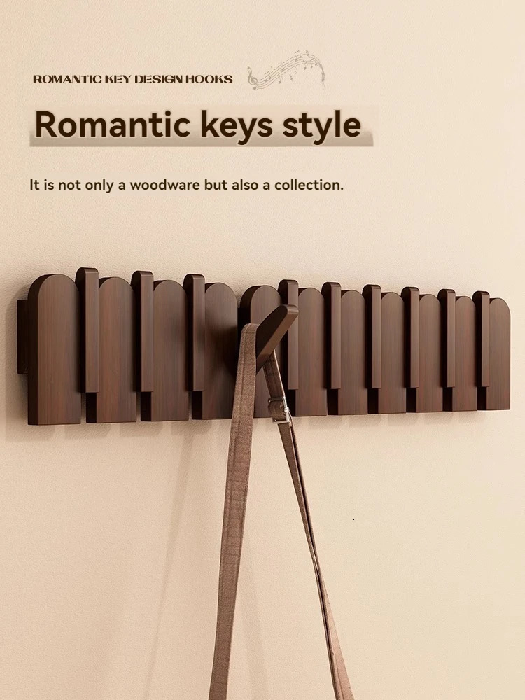 Piano key hanging clothes rack solid wood wall hanging entrance coat rack wall mounted no drilling high-end feeling entran 250604