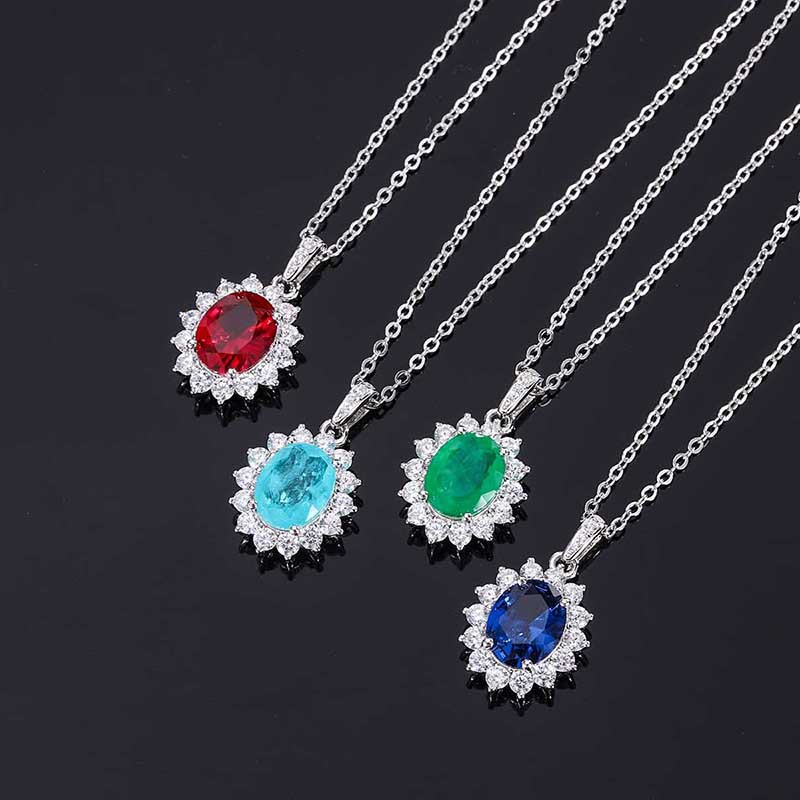 Hot Selling S925 Silver Jewelry Set, Faux Colored Gemstone Pigeon Egg Pendant Necklace, 8x10mm Main Stone, Stylish Luxury Design, Perfect Jewelry Gift