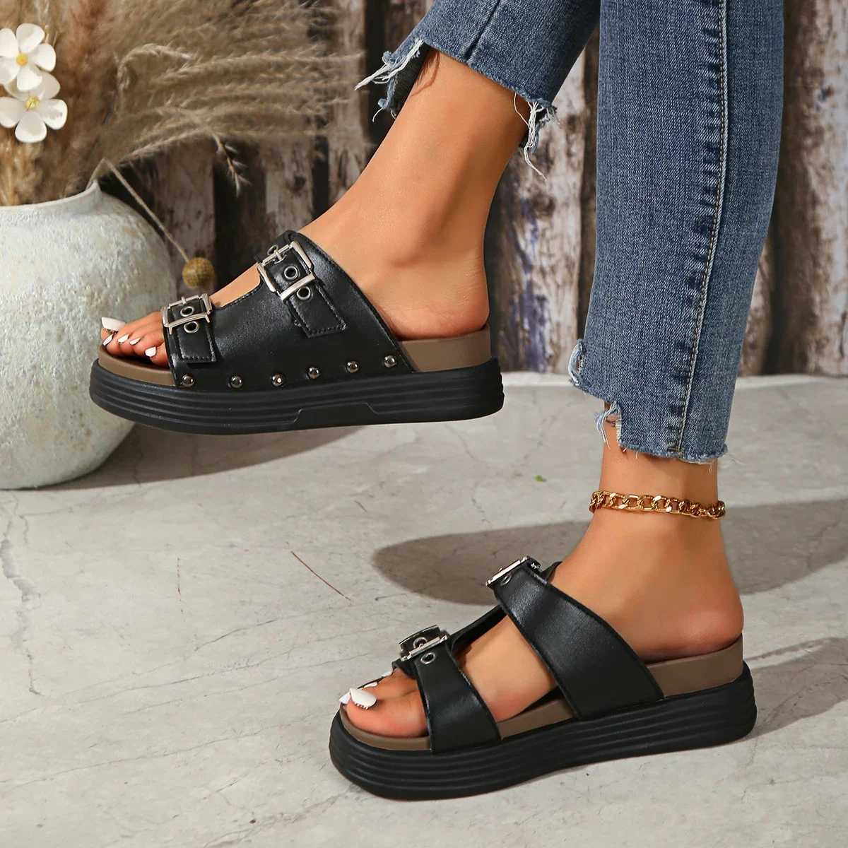 Summer Thick Sole Round Toe Comfortable Casual Womens Shoes Fiable Soft Sole N-slip Outer Wear Heightened BeacXJ250610