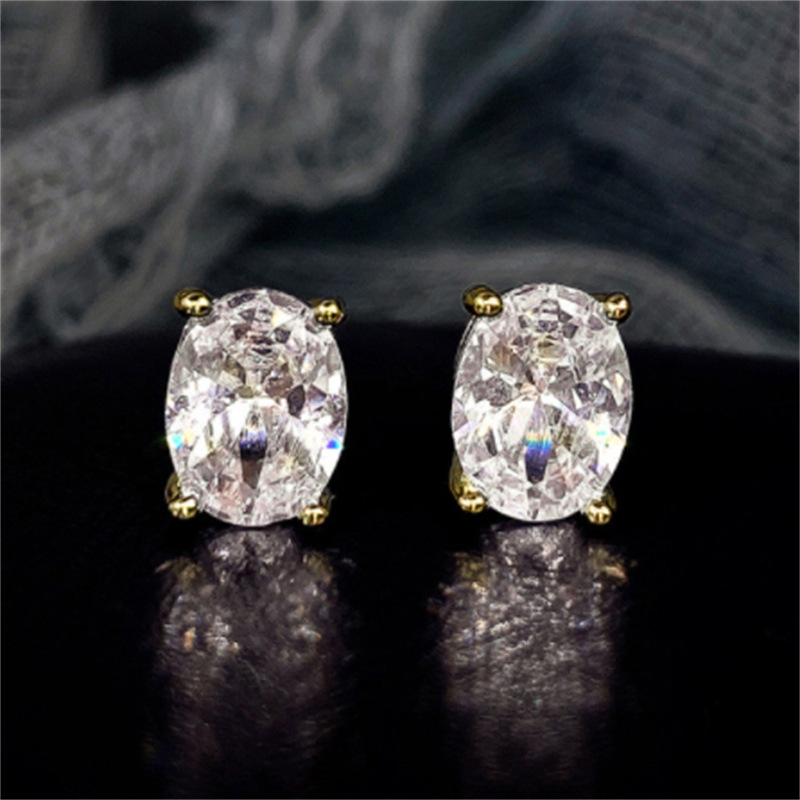 Rulalei Brand Sparkling Stud Earrings Simple Fashion Jewelry 925 Sterling Silver Oval Cut Multi Color 5A Cubic Zircon CZ Diamond Gemstones Party Women