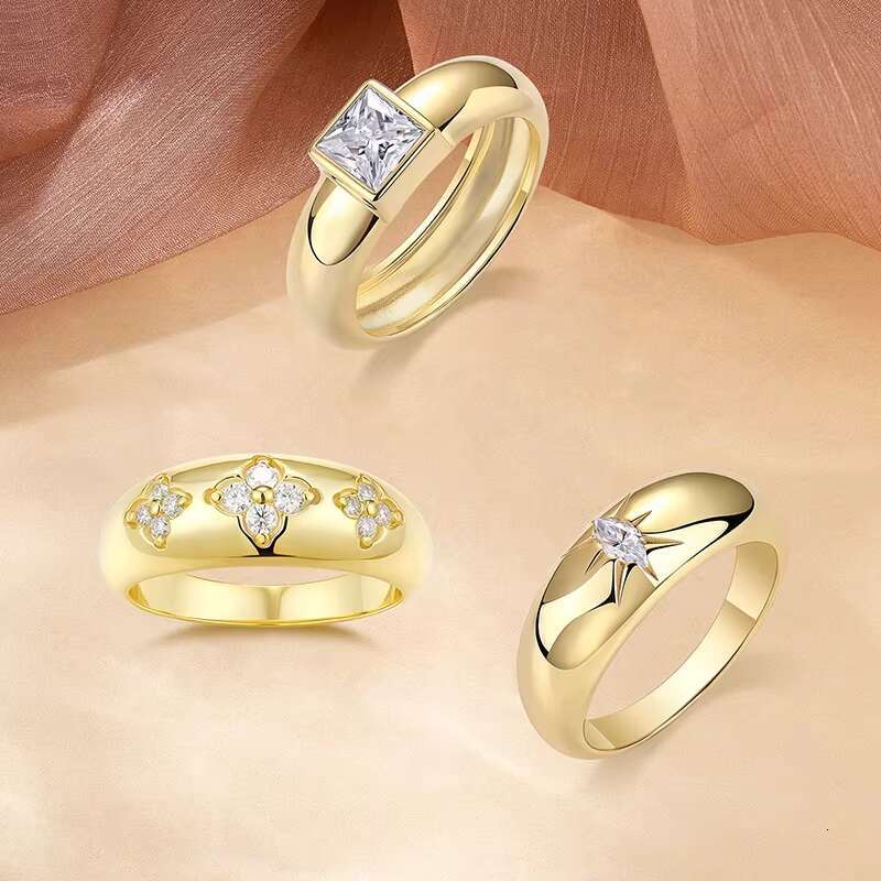 925 Sterling Silver 10k 14k 18k Gold Plated Moissanite Diamond Pave Side Wedding Engagement Ring Set for Women Jewelry