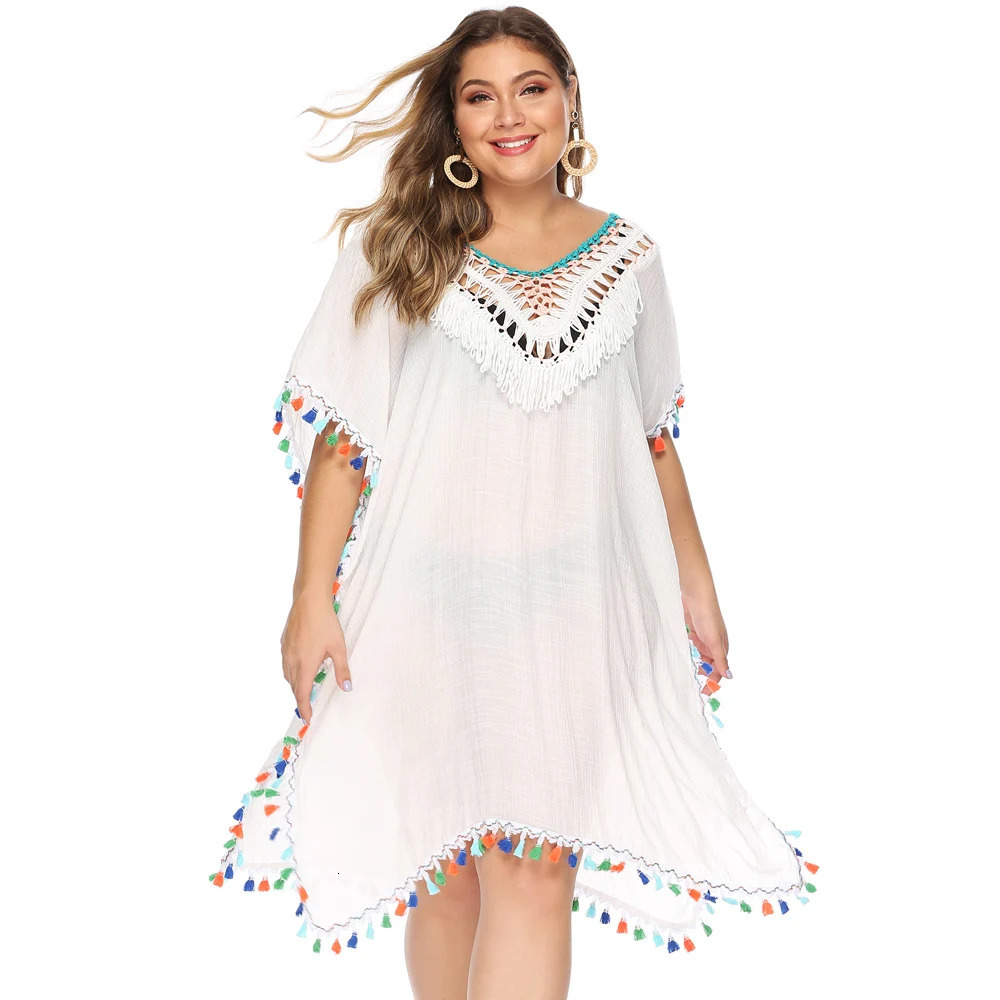 Cover Up Plus Size Bikini Women Swimsuit Coverup Beach Bathing Suit Wear Knitting Swimwear Mesh Dress 250530