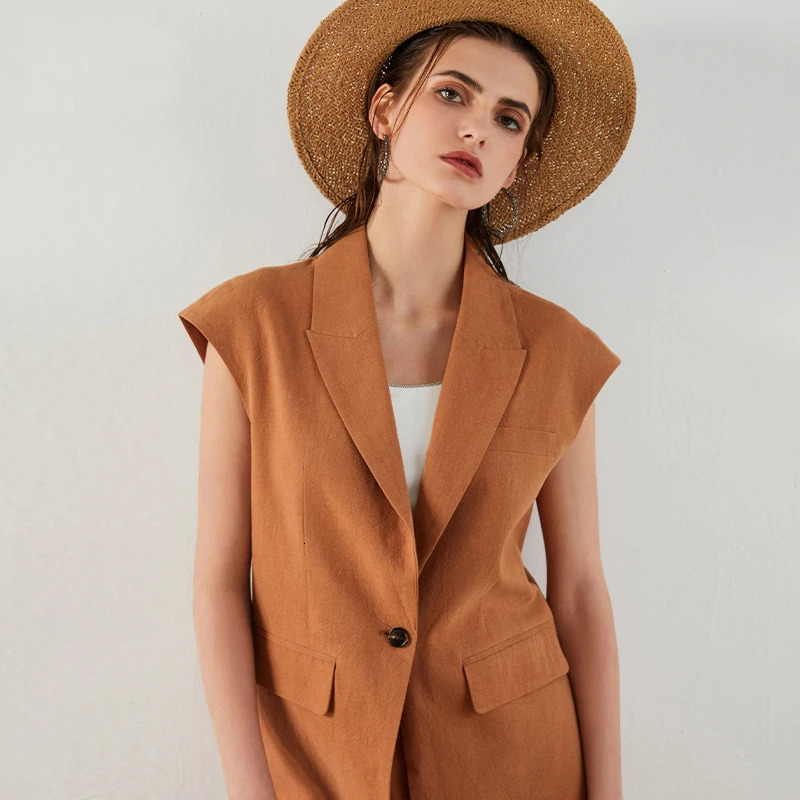 K1444L y Womens Clothing Summer 55% Linen 45% Cotton Ladies Suit Casual Blazer Clothes Vest 250610