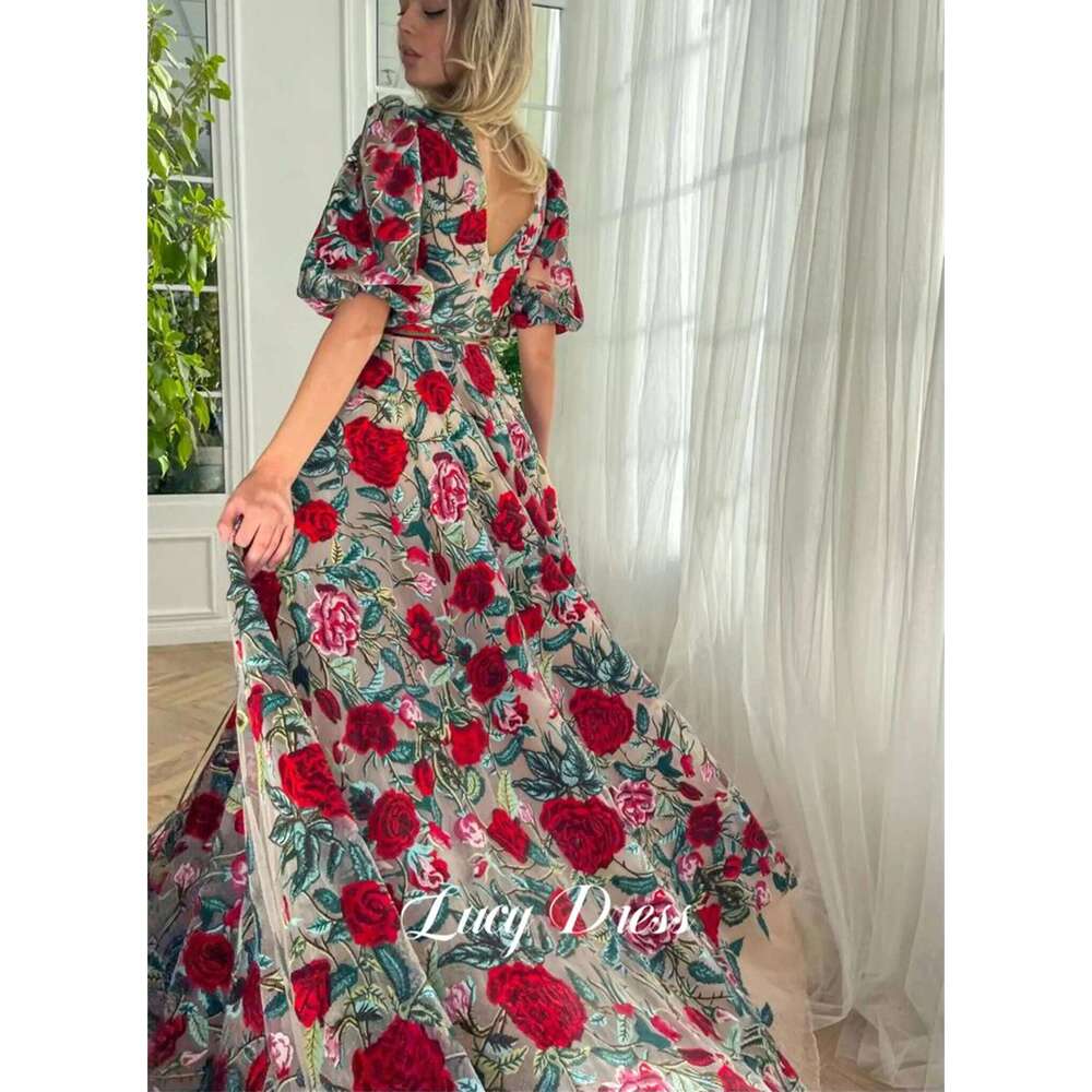 Lucy Party Dress Ball Gown V Collar Wedding Floral Lace Evening Dresses 2024 Prom Women Midi Ladies Gala Woman Customized