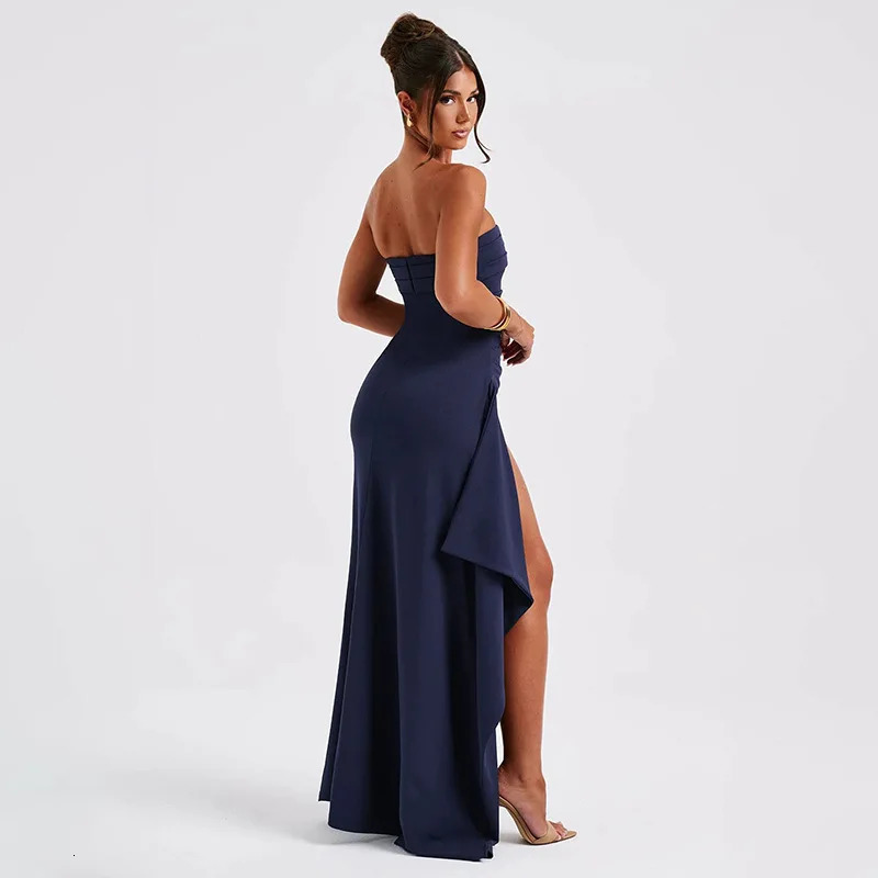 women Summer Slash Neck Strapless Party Evening Dress Casual Sleeveless High Slit Long Elegant Backless Sexy 250611