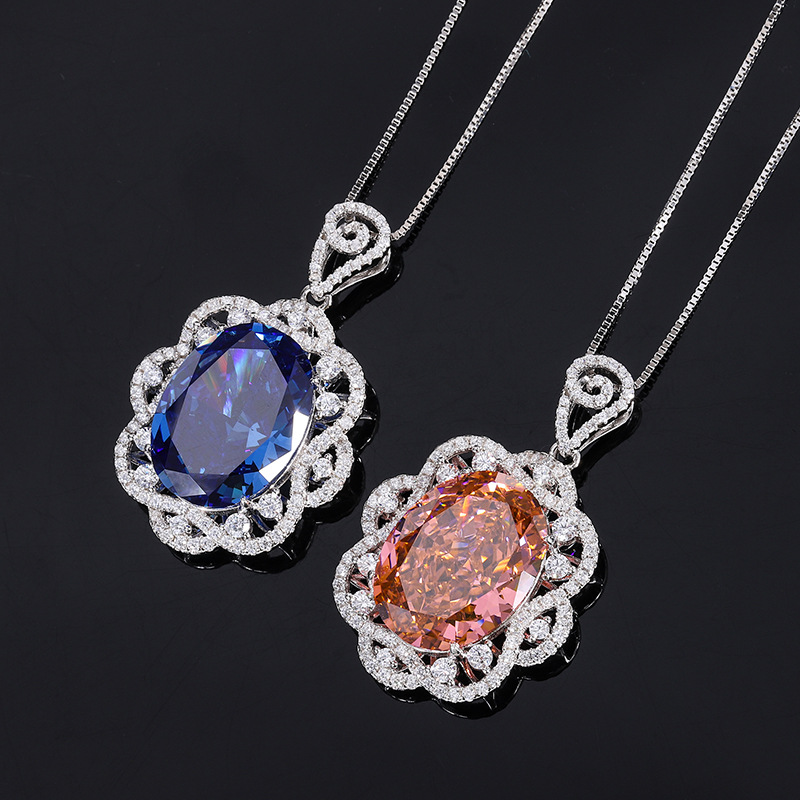 S925 Silver High-Carbon Diamond Large Dove Egg Pendant Necklace, Luxury Setting Design, 15x20mm Main Stone, Stylish and Elegant Women's Jewelry