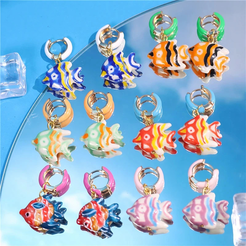 Pre Sale Colorful Glazed Enamel Fish Hoop Earrings for Women Girls Cute Handmade Chic Ancessories Summer Beach Trend Jewelry 250610