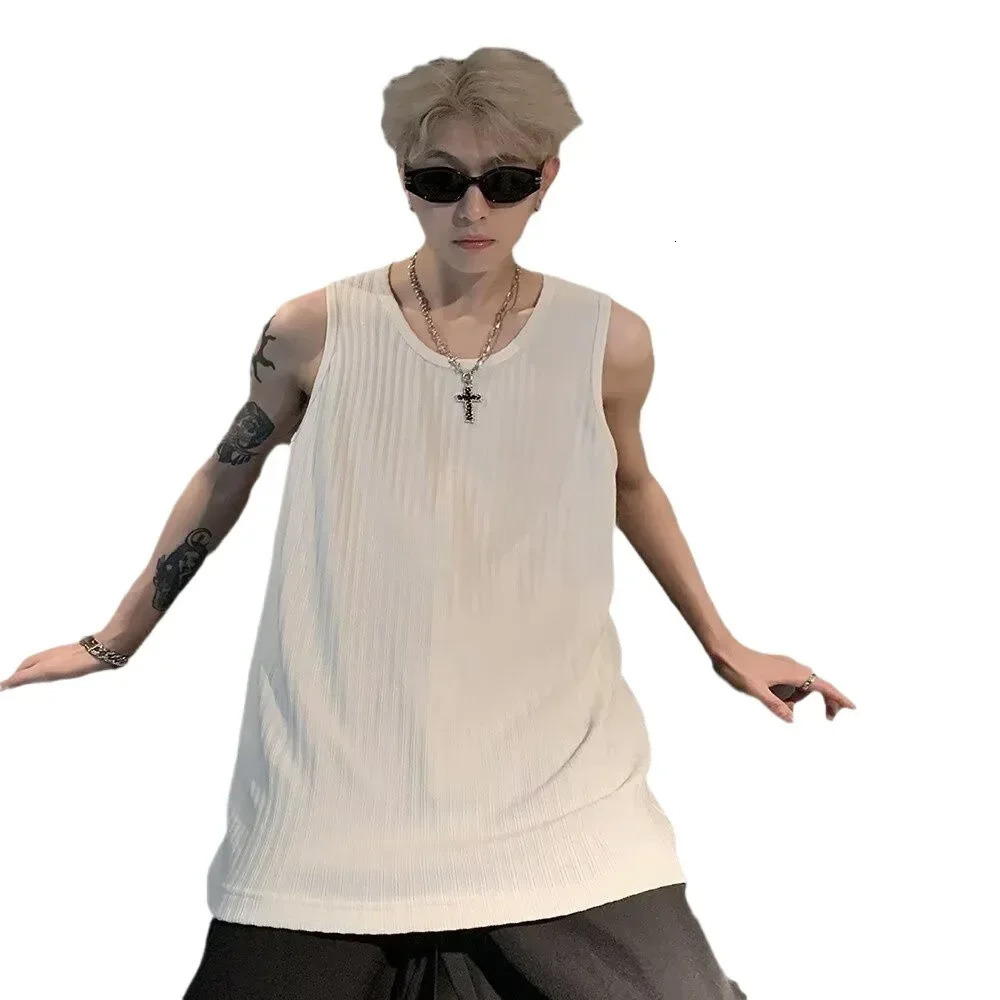 Mens Casual Ice Silk Vest Summer Loose-Fit Base Tank Top Sleeveless Shoulder Vest For Young Teens Sportswear 250611