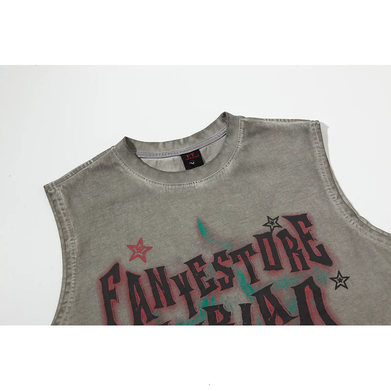 Summer Hip Hop Tank Top Man Washed Streetwear Tees Y2k Sleeveless T Shirt Round Neck Cotton Baggy Vests Tops Distressed 250611