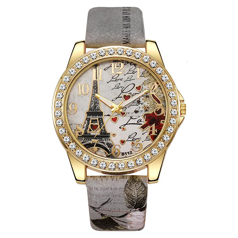 Fashion Large Dial Ladies Quartz Watch Romantic Eiffel Tower Women Leather Clock Gift Dress Watches 250606