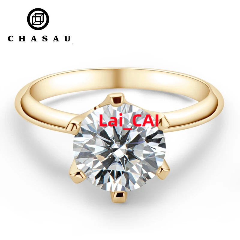 Chasau Customized Classic Sterling Silver 0.5ct 1ct 2ct 3ct Round Cut Solitaire Moissanite Engagement Ring for Wedding
