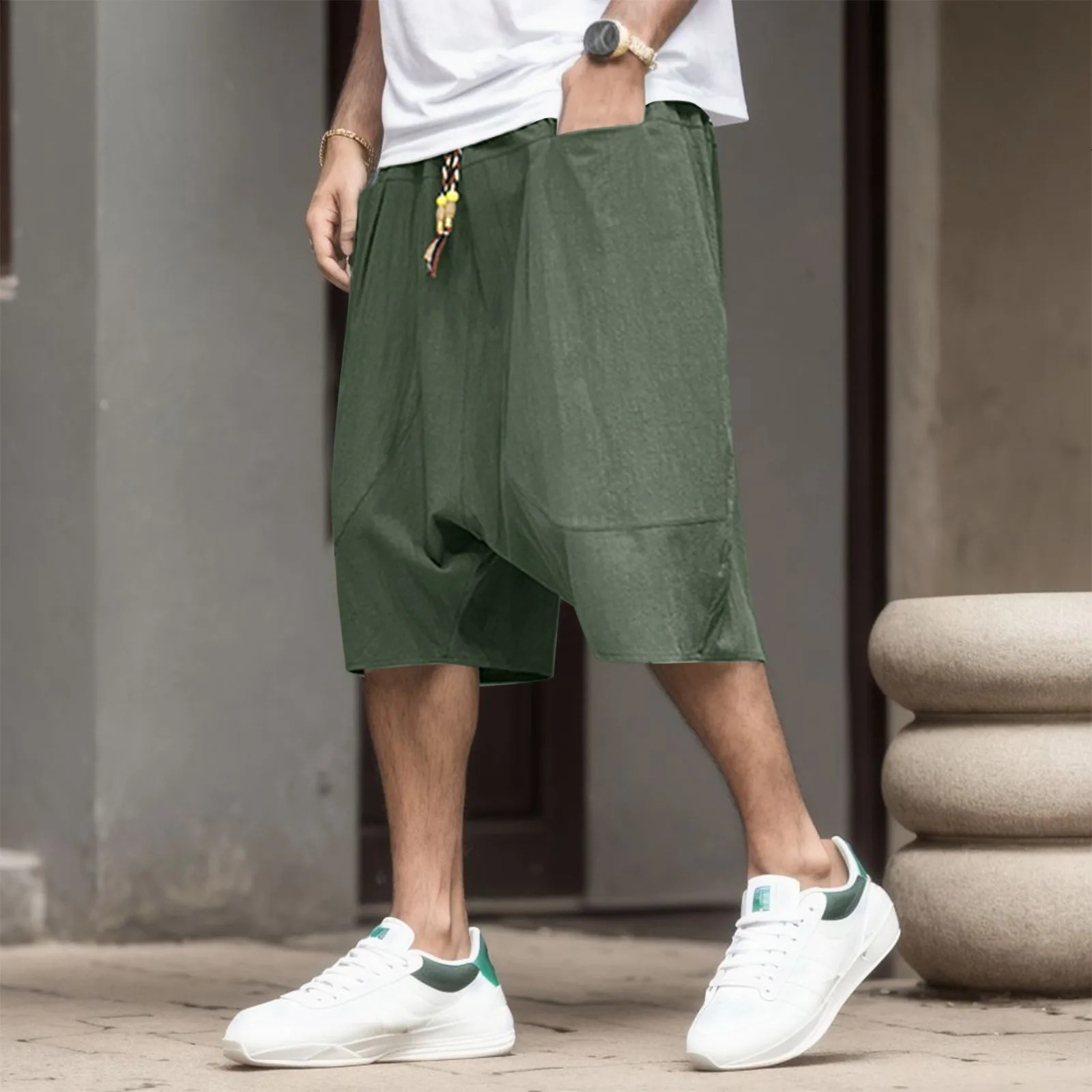 Casual Sweatpants For Men Summer Autumn Casual Cotton Cropped Pants Loose Low Crotch Harem Pants High Street Sweatpants 250606