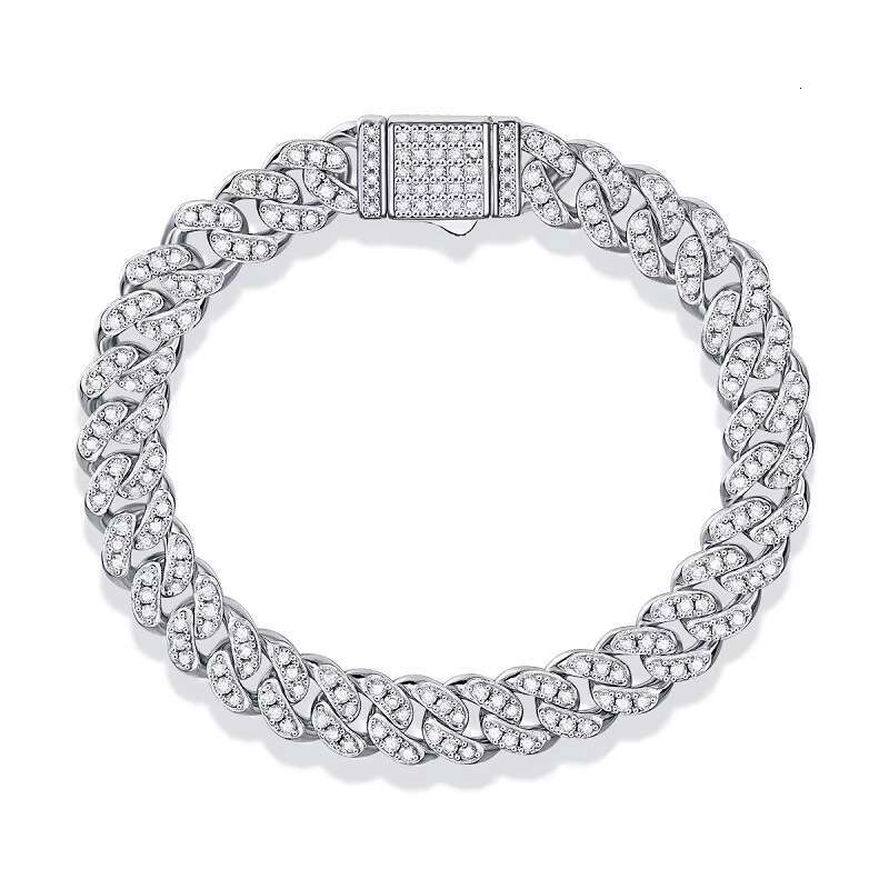 HipHop Jewelry Necklace Moissanite Cuban Link Bracelet 8mm 925 Sterling Silver Iced Out VVS Moissanite Cuban Link Chain Necklace