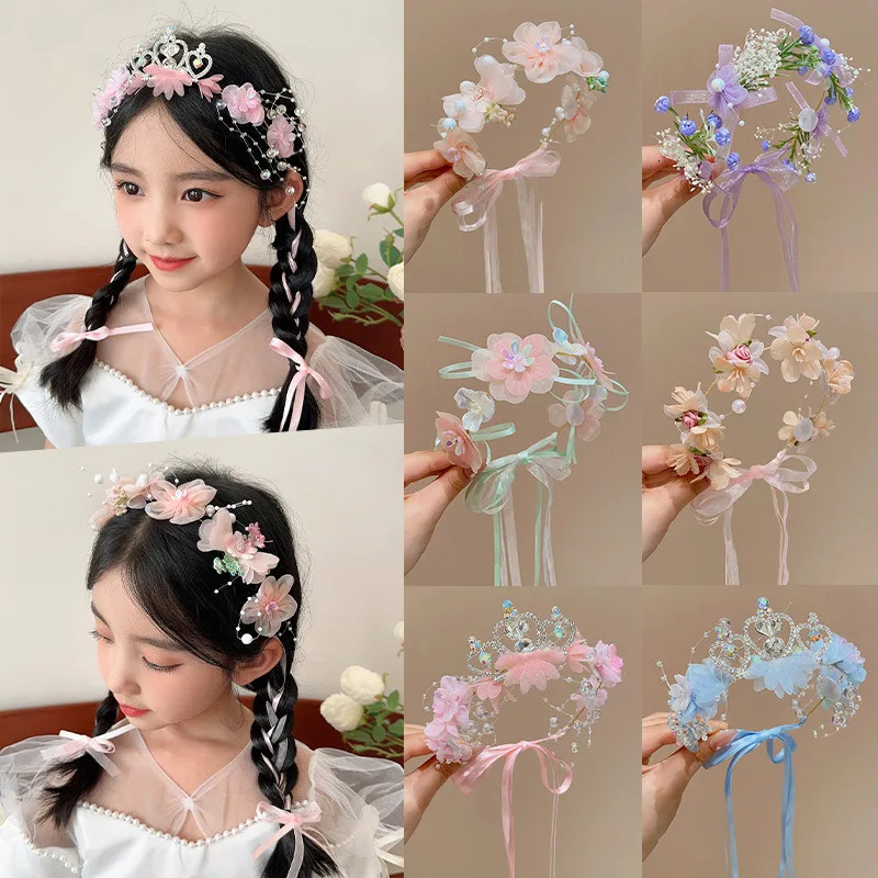 Girls flower ribbon hair accessory flower garland headband 250610
