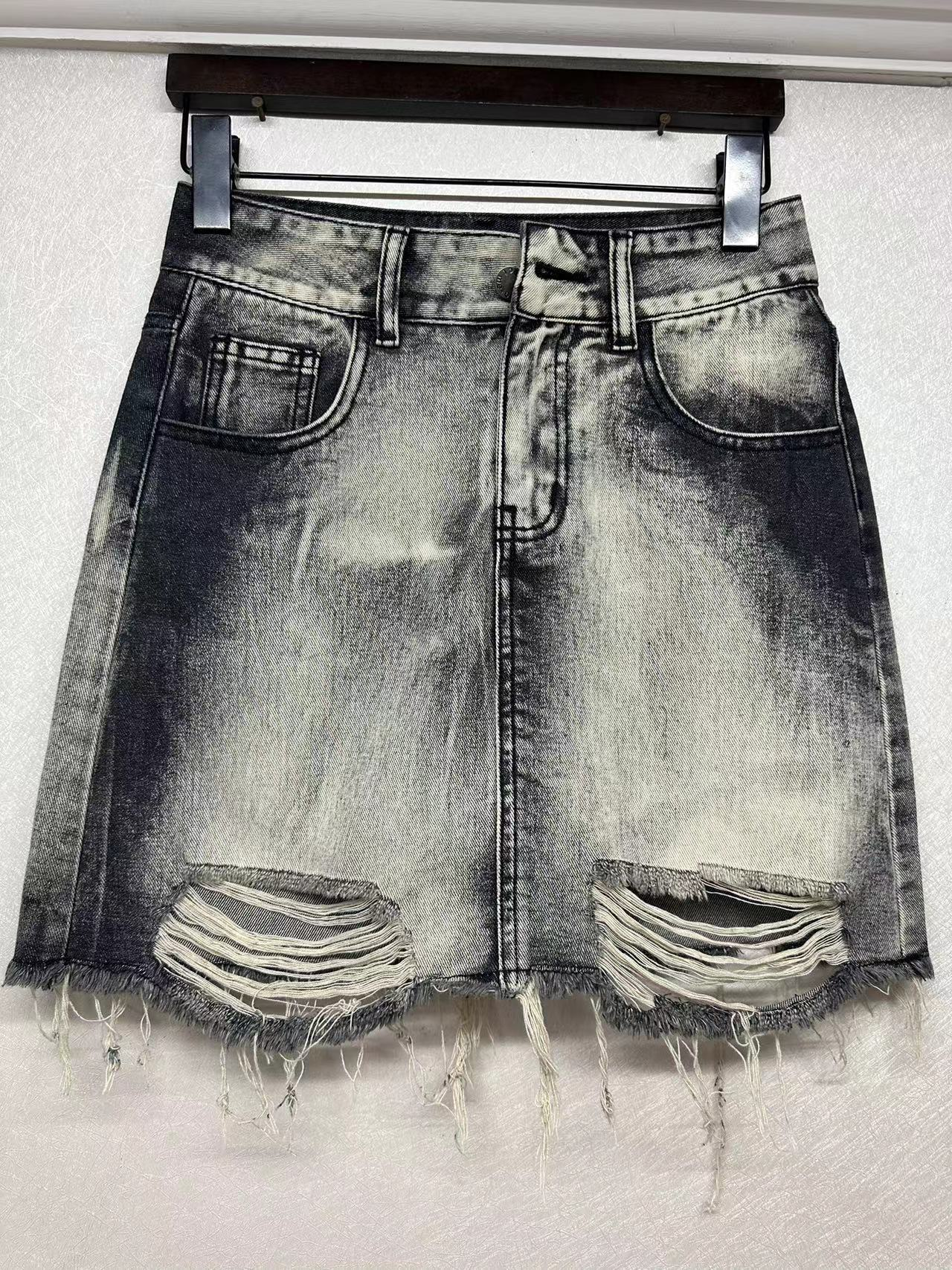 High waisted ripped denim shorts factory customized wholesale can be changed into short skirt 24-0149 24-0149-1