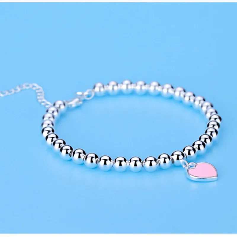 925 Sterling Silver Beads Chain Heart Pendant Bracelets for Women Street All-Match Fashion Designer Jewelry Party Wedding XJ250611