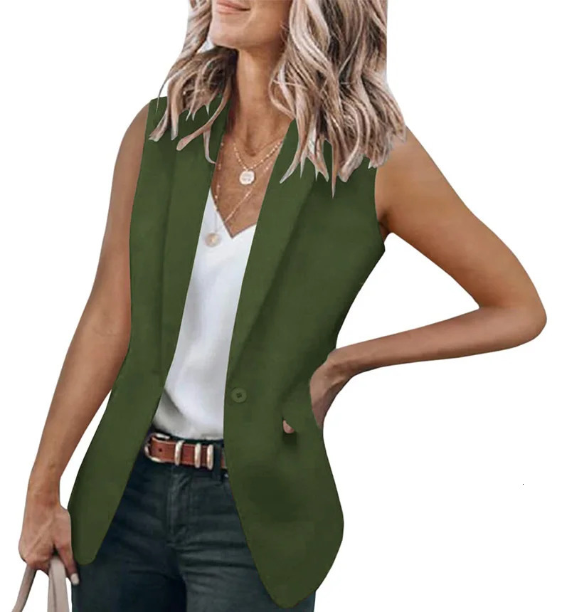 Womens Style Sleeveless Suit Jacket Solid Color Collar Loose Fashionable Minimalist n for Casual Wear 250610