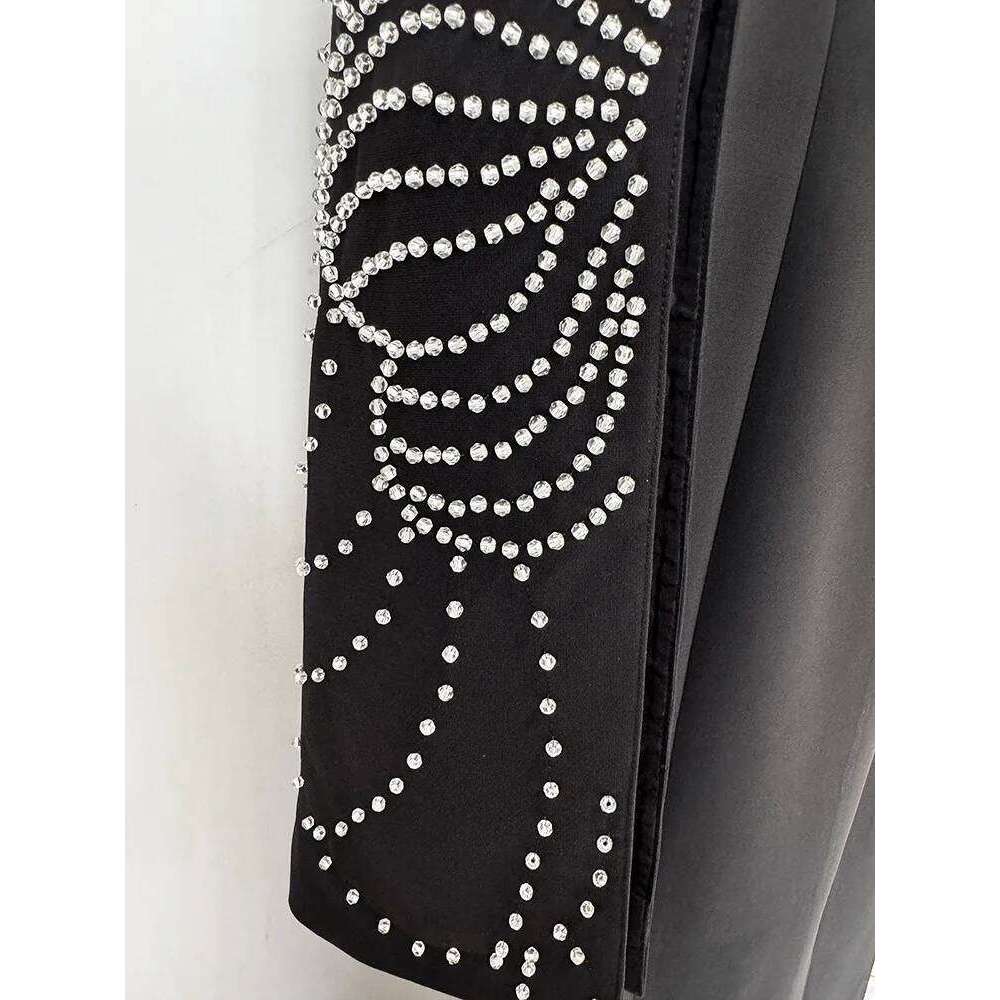 HIGH STREET Newest Fashion 2025 Designer Party Vestido Women's Dias Beaded Slit Sleeve Long Maxi Dress