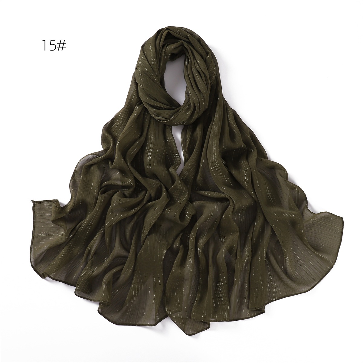 K987 Cross-border new pure color silver silk chiffon scarf pressed fine pleat breathable women's headscarf shawl one piece delivery