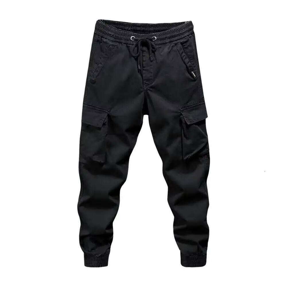 Multi-pocket Overalls Men's Cargo Pants with Drawstring Waist Multiple Pockets Ankle-banded Design for Daily Sports Streetwear