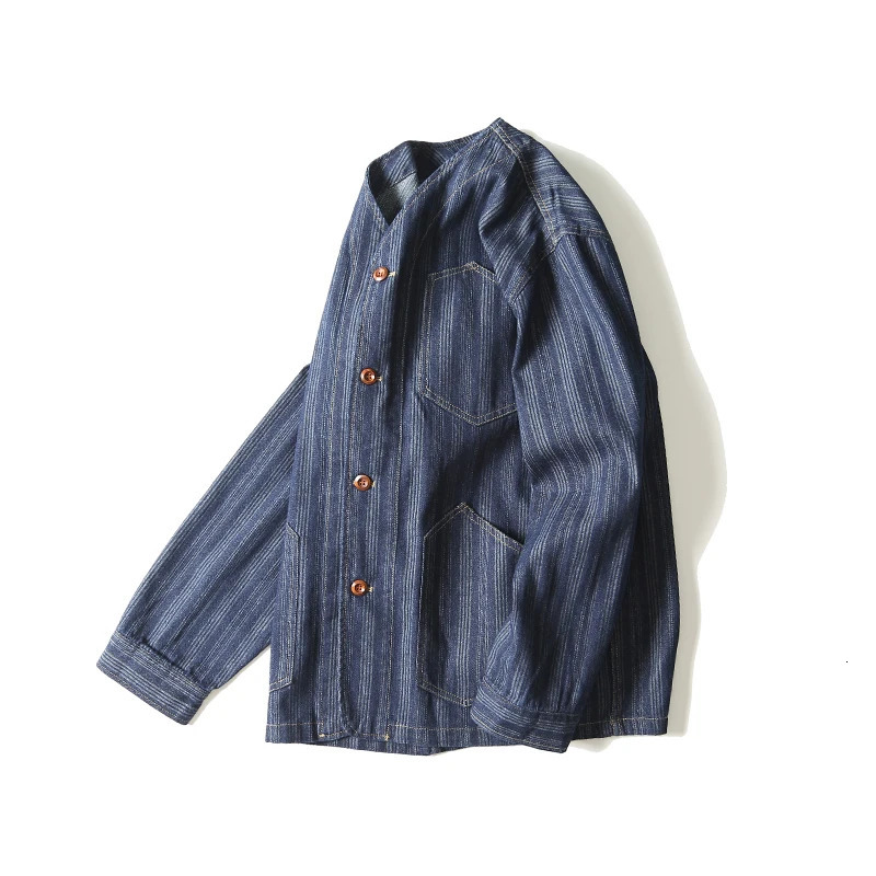 Men Vintage Denim Stripe Loose Casual Streetwear Fashion Baseball Jacket Cityboy Jeans Cargo Coat Mens Jackets Outerwear 250611