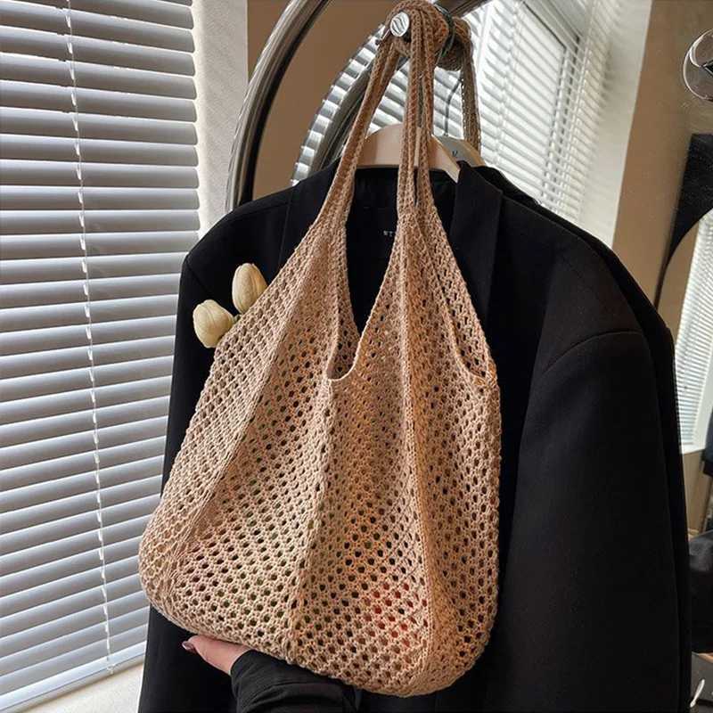 Women Crochet Tote Candy Bag Fashion Knitted Large Capacity Woven Shoulder Bags Solid Color Simple Shopping Bag for Summer Beach XJ250610