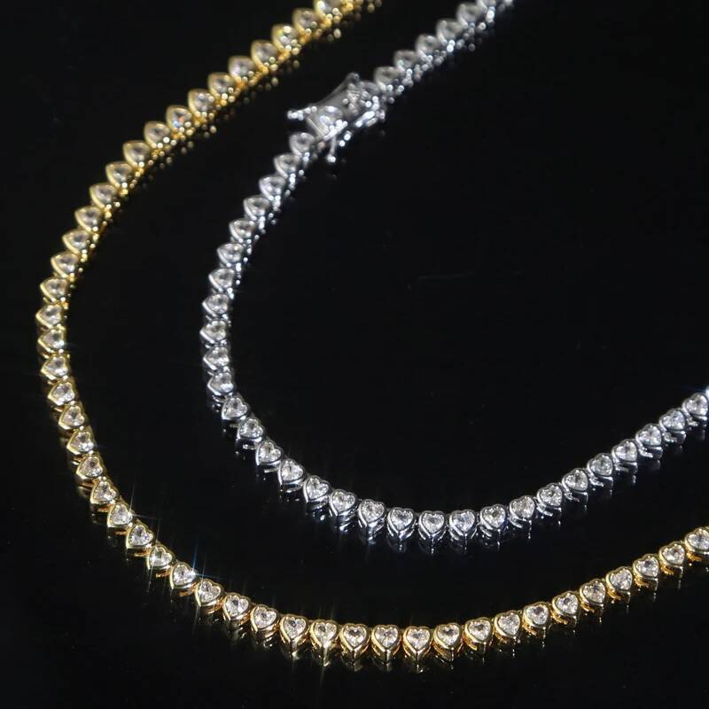 Green White CZ Bezel Heart Shaped Tennis Chain Choker Necklace For Women Geometric Classic Jewelry