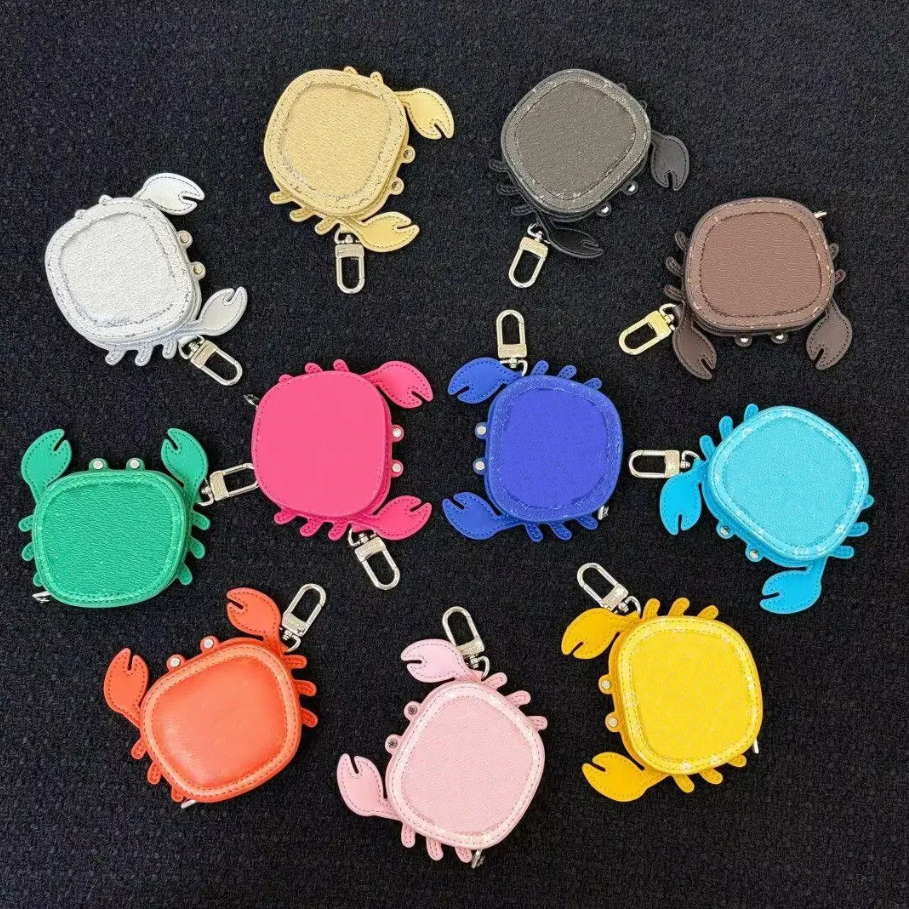 Luxury Leather Keychains Crab Designer Bag Charm For Women Key chains Fashion Mini Coin Purse Keyring Earphone Bag Gift