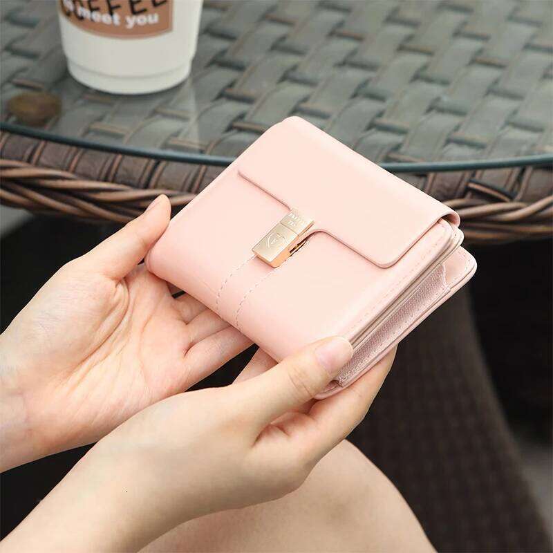 ins Wallet woman new Japanese and South Korea small fresh solid color personality love hardware buckle folding three-fold MASA