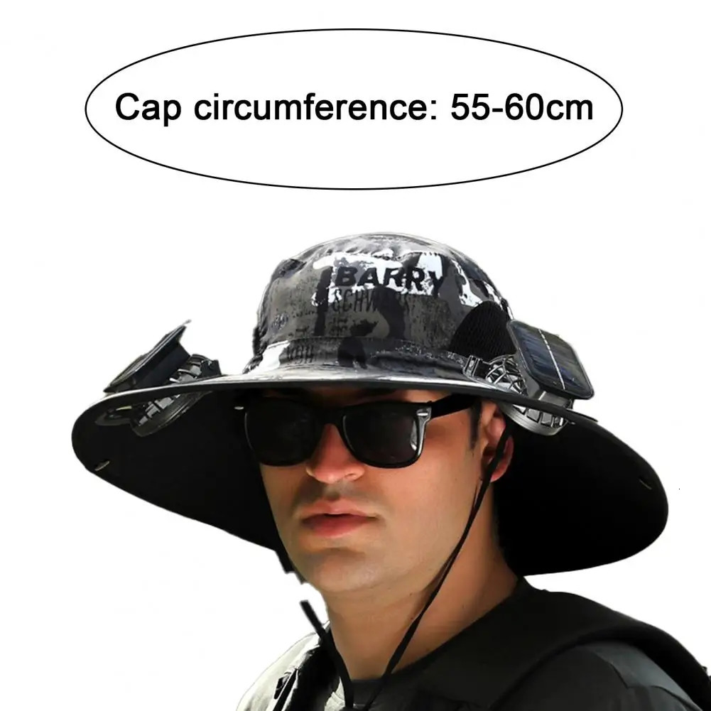 1 Set Outdoor Sun Hat With 2 Fan Large Brim Windproof Solar Or USB Charging Anti UV Sun Fishing Camping Travel Cap 250529