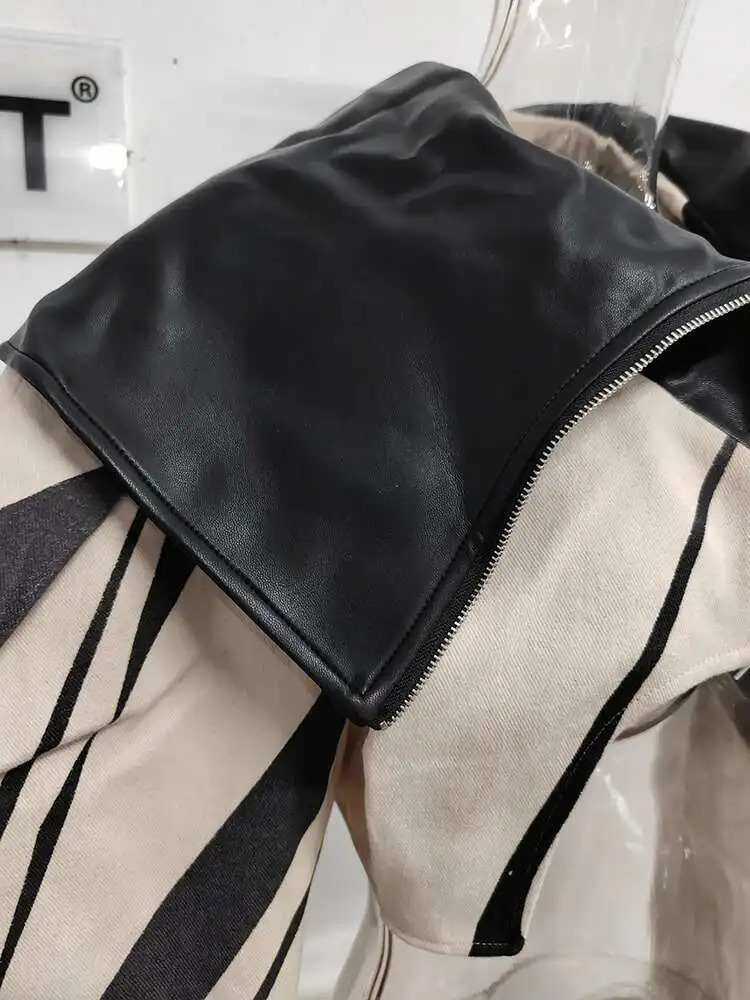 DEAT Fashion Womens Spliced Edge Contrasting Short Jackets Big Lapel Zipper Long Sleeve Short Coat Autumn 1DF6153 250609