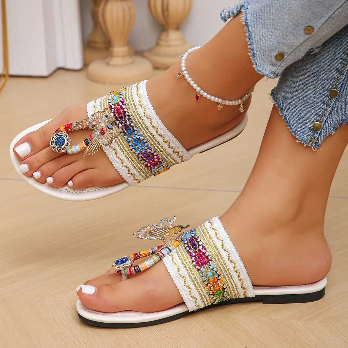 Womens Flip Flops 2025 New Summer Bohemian Flat Slippers Fi Anti Slip Lightweight Outdoor Rhine Boho Beac XJ250610