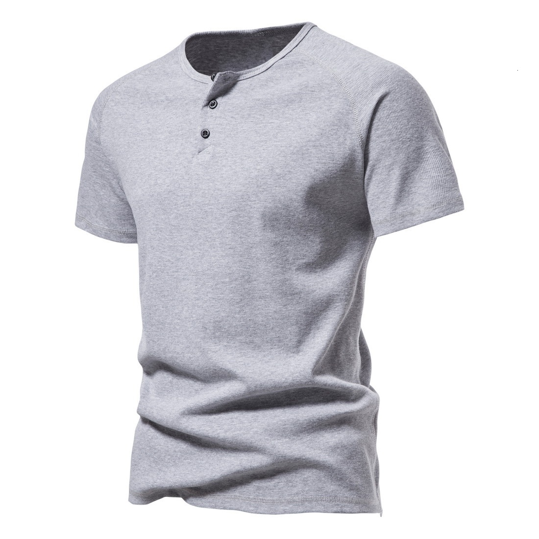 New Men's Henley Shirt 2025 Youth Solid Color Simple Half Cardigan Short Sleeve Cotton T-Shirt for Men
