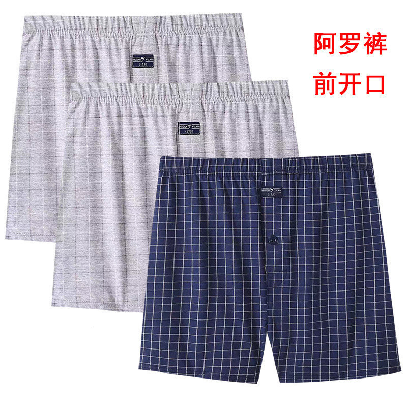 VANEVER 3 Pcs Boxers Mid Waist Knit Cotton Woven Shorts Loose Fit Plaid Mens Panties Comfortable Homewear Mens Underwear 240826