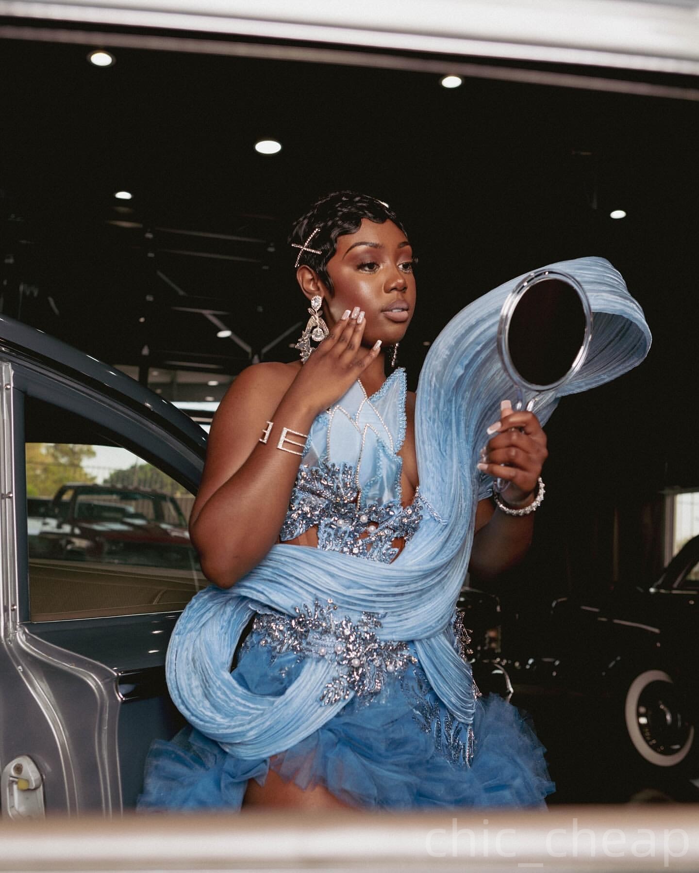 Blue Mermaid Prom Dresses 2025 Appliques Beaded Tiers High Split Evening Formal Party Second Birthday Engagement Gowns Plus Size Dress For Special Occ