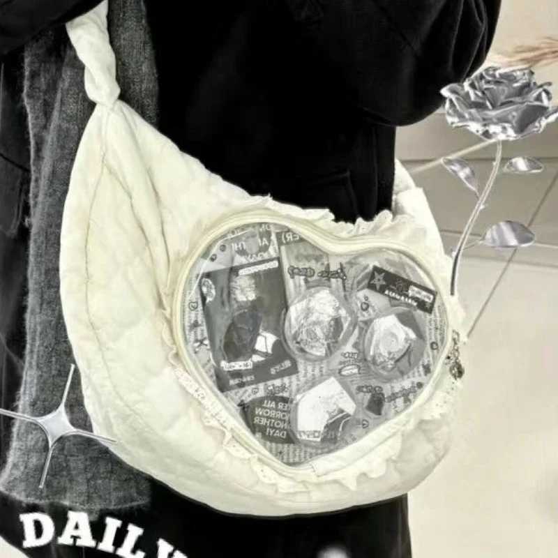 Cute Womens Shoulder Bag Pleated Love Heart Lolita JK Ita Bag Drawstring Ballet Style Sweet Fashion Female Handbag PinkXJ250610