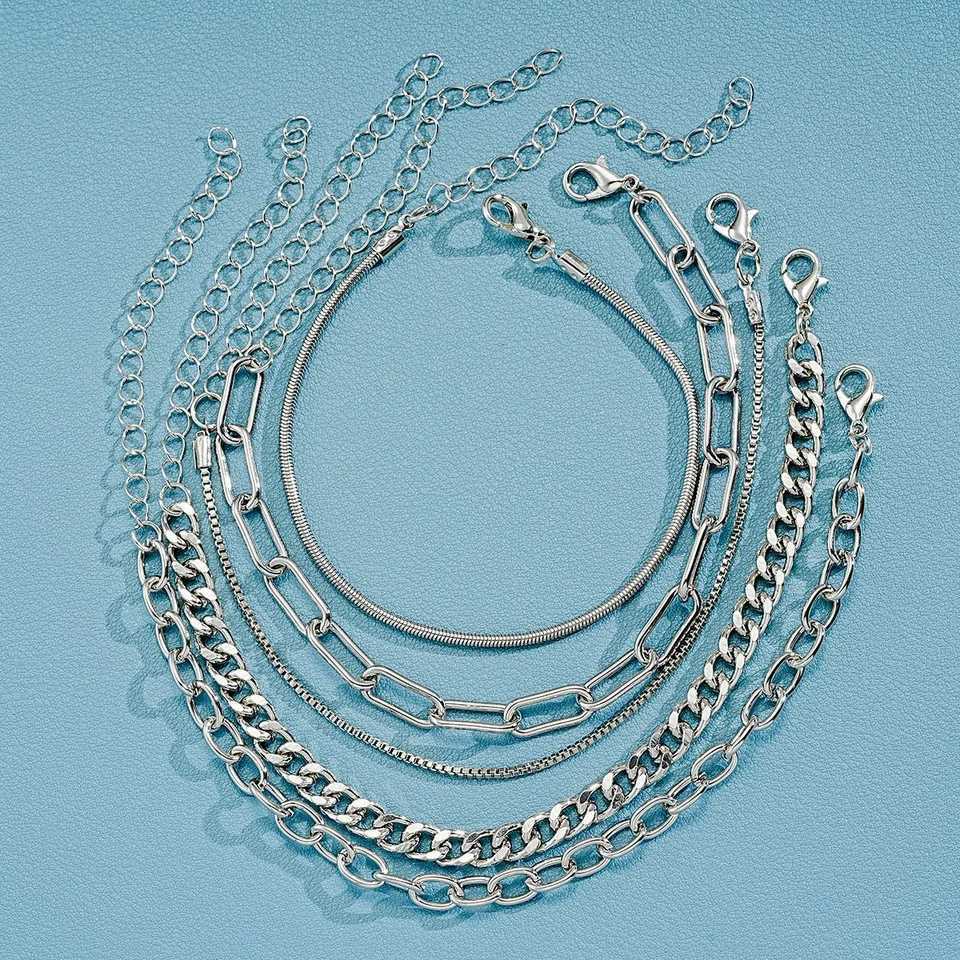 5 Pcs Fashion Simple Cuban Chain Bracelet Sets for Men Women Punk Vintage Metal Bracelet In Stock for Couples Unisex Jewelry Gifts XJ250707