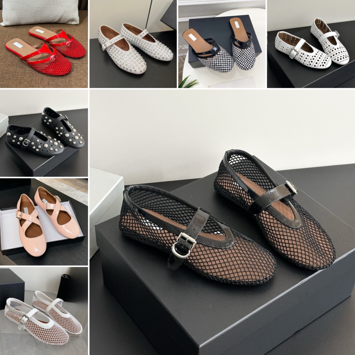 ballet flats designer shoe mesh flats womens shoes sandals mary jane shoes Soft Sole Casual Fashion Fishnet Slip-On sneakers Breathable Comfort mesh ballet flats