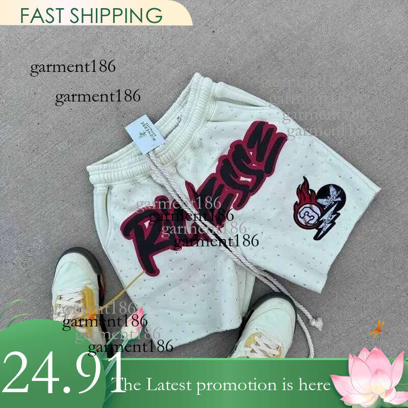 Y2K Harajuku mens shorts with rhinestone letter printed cotton sweater fashionable new hip-hop basketball street loose casual shorts X25 7a4