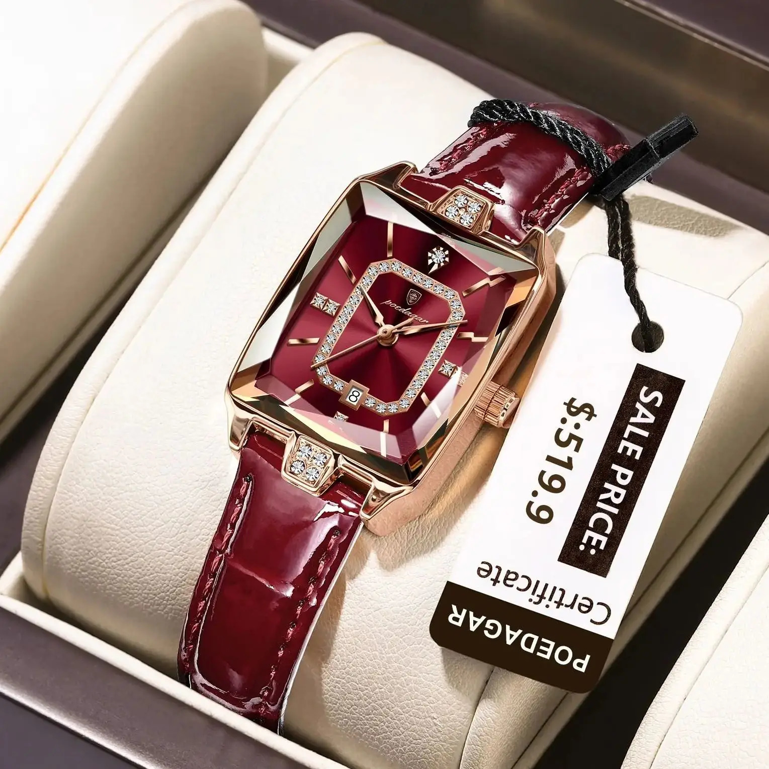 POEDAGAR High Quality Women Wristwatch Waterproof Date Rectangle Watch For Woman Leather Quartz Womens Watches RelojBox 250606