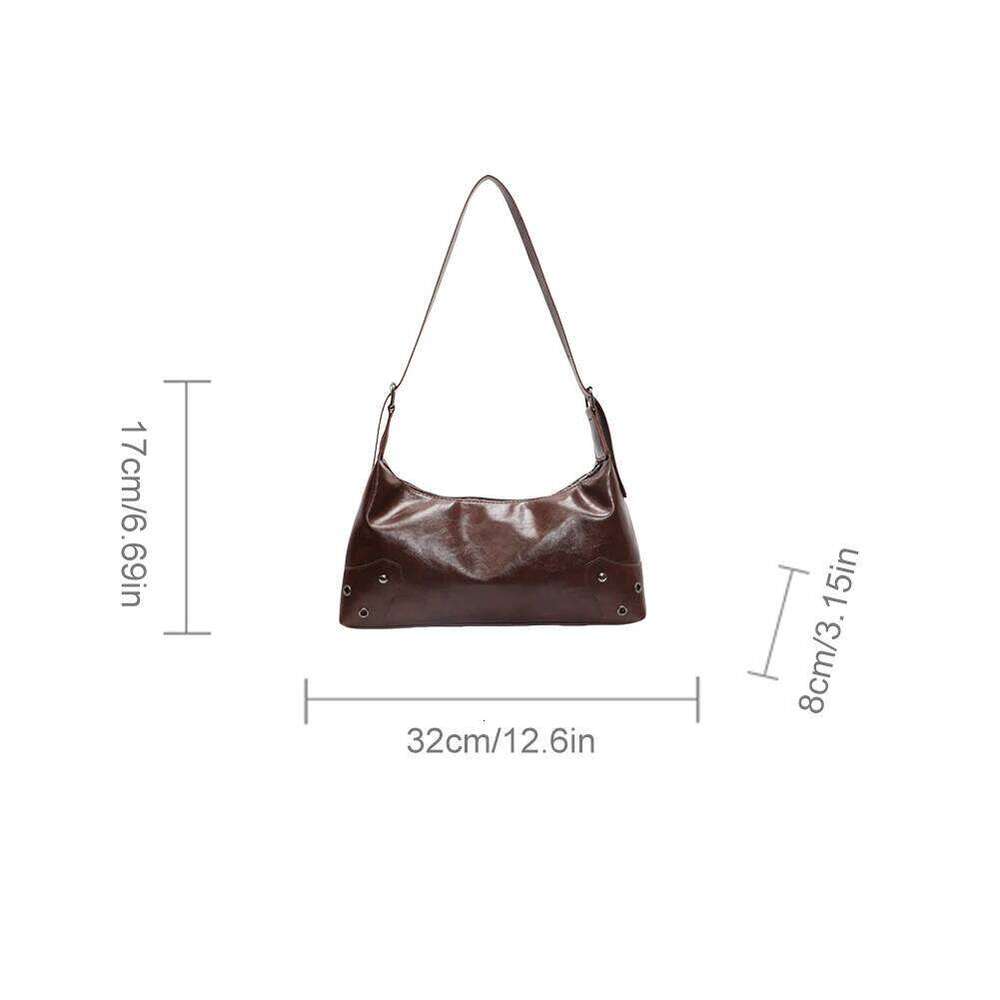 Women Retro Rivet Shoulder PU Metal Stud Handbag Large Capacity Soft Leather Armpit Ladies Work Bag