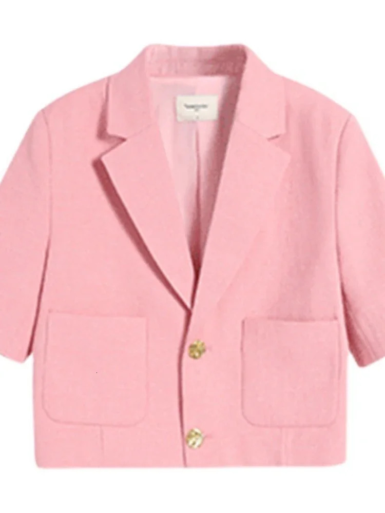 Korean Fashion Office Work Blazer for Women Elegance Casual Simple Suit Jackets Solid Color Summer Shorts Sleeve Womens Blazers 250610