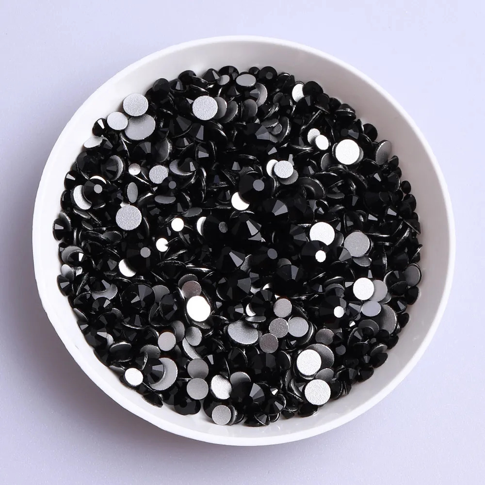 1440PcsPack Mix Size SS3SS20 Black Glass Flat Back Glitter Diamond Non fix s for Nail Art Clothes 250606