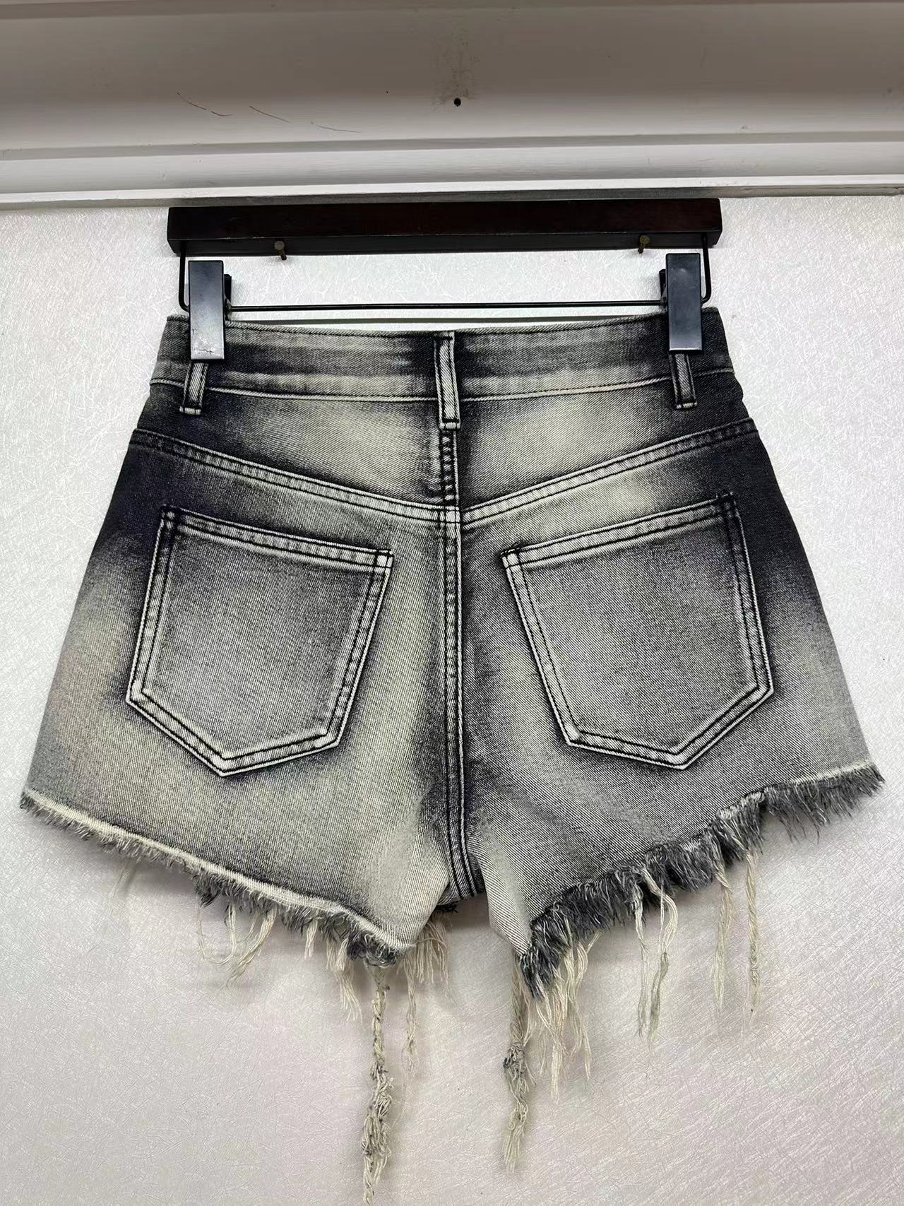 High waisted ripped denim shorts factory customized wholesale can be changed into short skirt 24-0149 24-0149-1