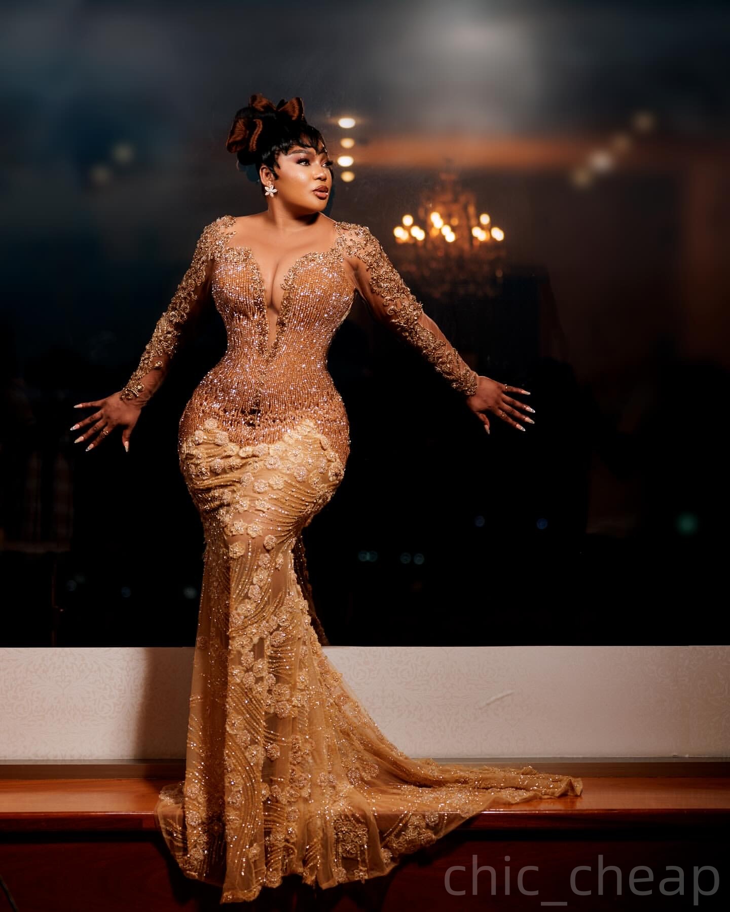 Brown Mermaid Prom Dresses 2025 Illusion Beaded Lace Luxurious Evening Formal Party Second Birthday Engagement Gowns Plus Size Dress For Special Occas