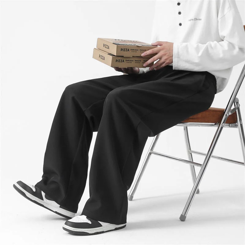 Grey Black Suit Pants Men Fashion Society Mens Dress Korean Loose Straight Wide Leg Office Formal Trousers 250610