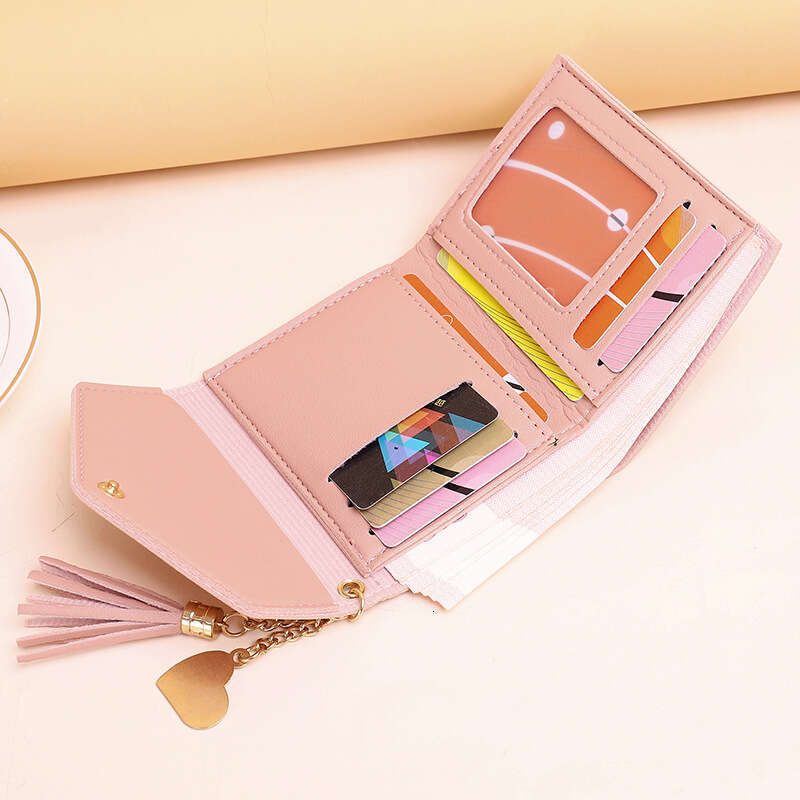 Women's Short Solid Color Tassel Card Holder Student Cute Thin Coin Purse Wallet Purse MASA