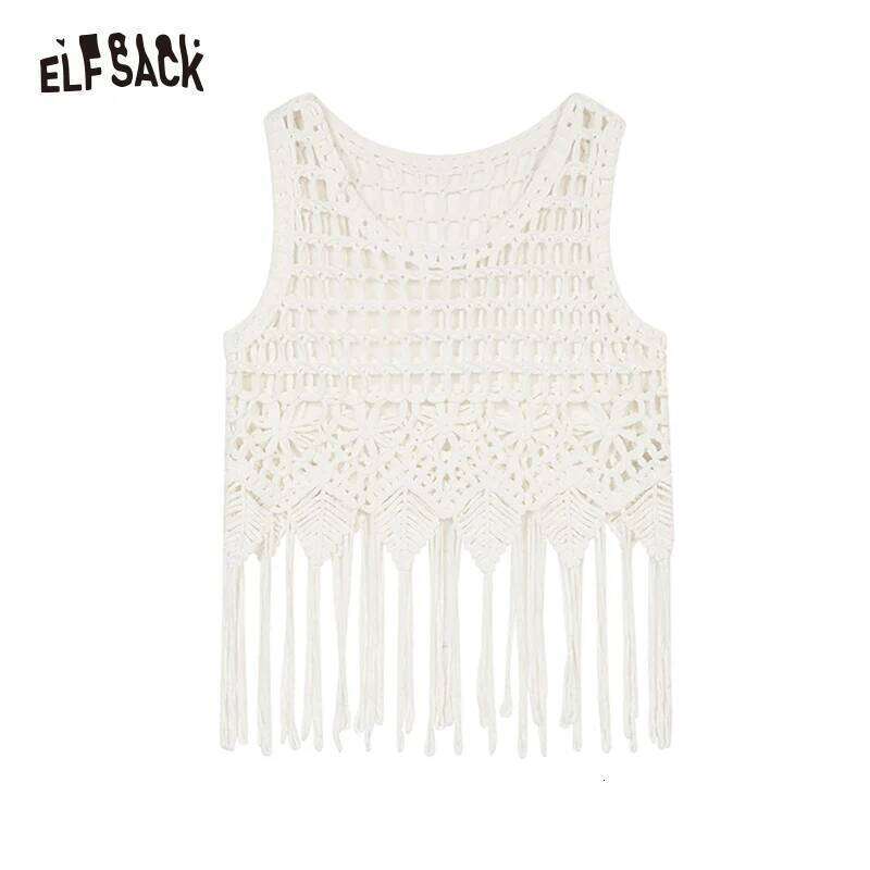 ELFSACK 2025 Summer New Arrivals Hollow Out Suspender Knitted Chic Sweater For Women