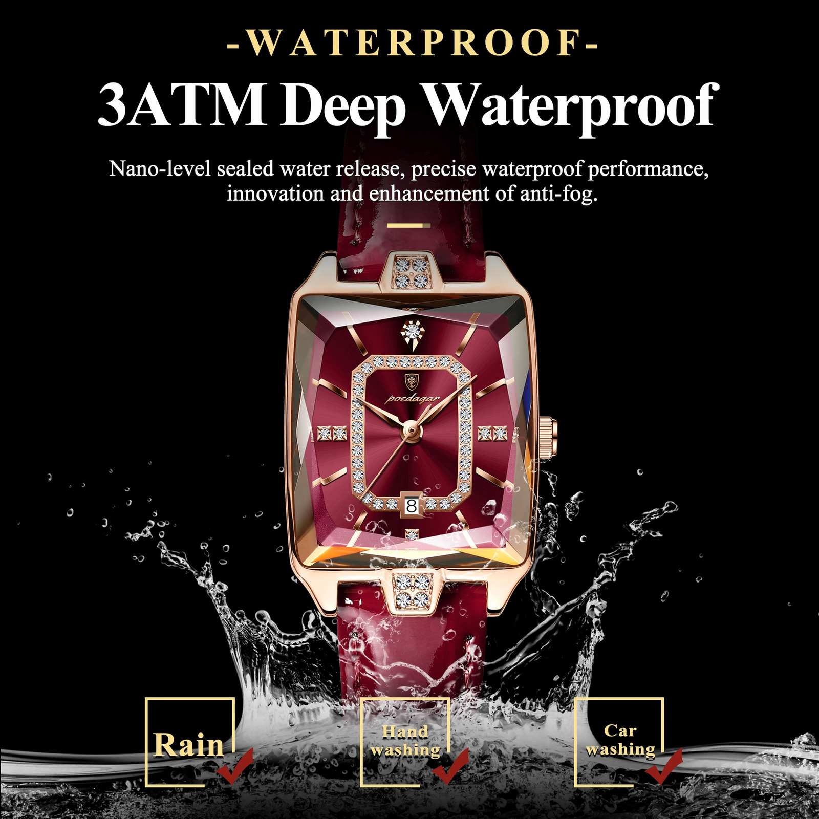 POEDAGAR High Quality Women Wristwatch Waterproof Date Rectangle Watch For Woman Leather Quartz Womens Watches RelojBox 250606